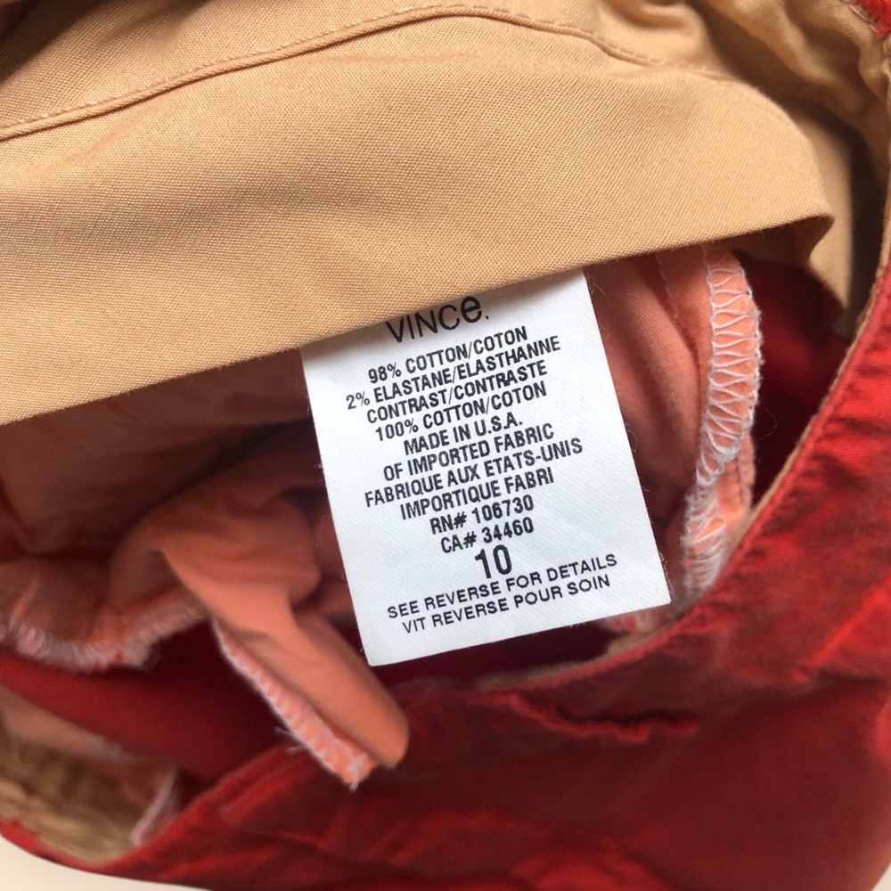 VINCE Chino Trouser Pants Cotton Coral Red Pink Casual Designer USA Women’s 10 - Picture 10 of 11